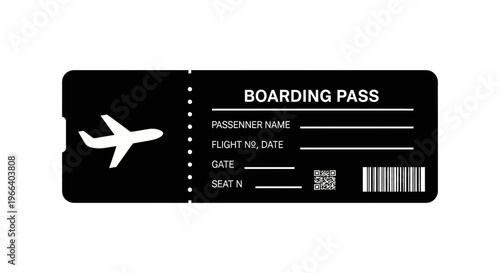 Airplane Boarding Pass Ticket with Barcode.