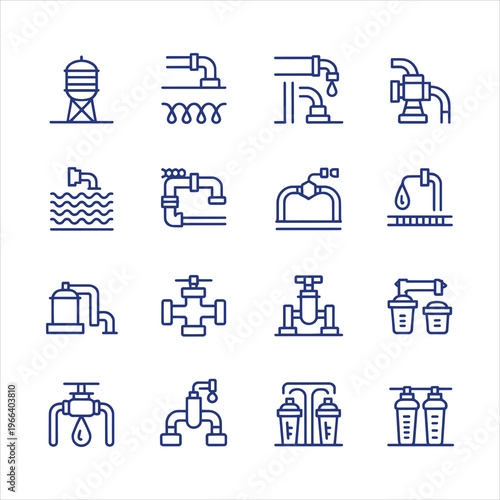 Water infrastructure icon set. Outline icon collections. Editable stroke. Vector illustration