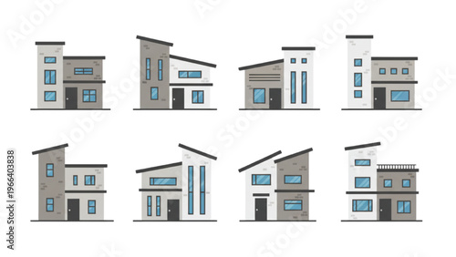 Collection of Modern Minimalist Houses in Vector Flat Design Style