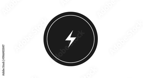 Black Circle with White Lightning Bolt Icon.