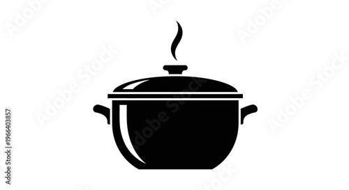 Black Cooking Pot with Lid and Steam.
