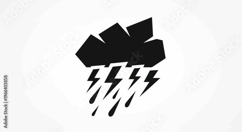 Black Cloud with Lightning Bolts Icon.