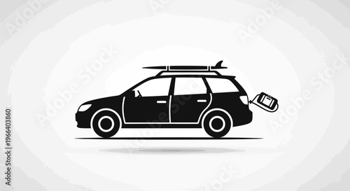 Black Car with Roof Rack and Open Fuel Door.
