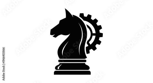 Black Chess Knight Piece with Gear.
