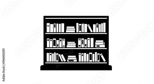 Black Bookshelf with Books Illustration.