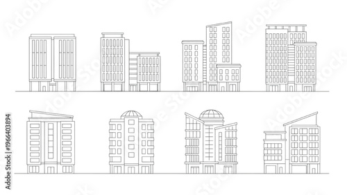 Set of Outline Architectural Building Facades