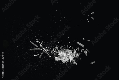 Broken glass on the black background. Isolated realistic cracked glass effect	