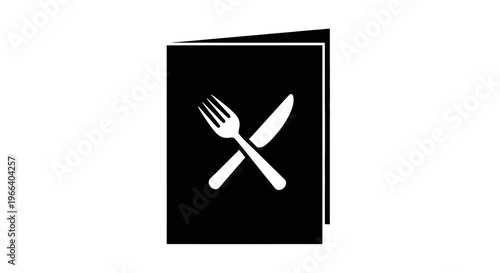 White Fork and Knife on Black Menu.