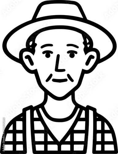 Hand Drawn Elderly Female Farmer Black and White Illustration in Minimal Solid Art Style Design