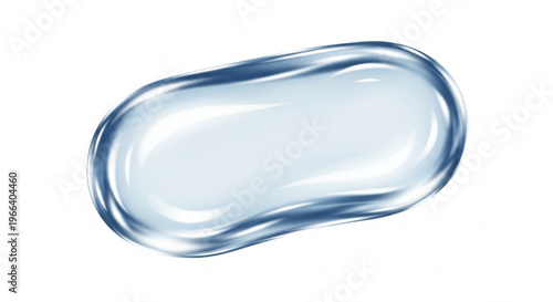 Abstract blue water drop shape with reflective highlights, symbolizing purity and freshness in liquid form