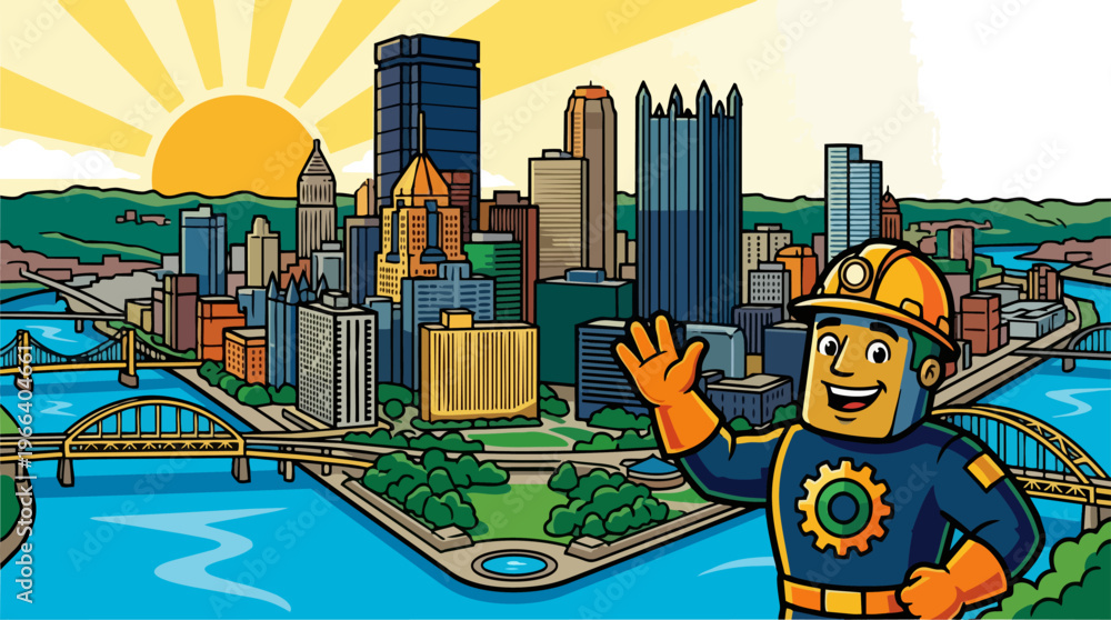 Obraz premium Lego worker cityscape background.