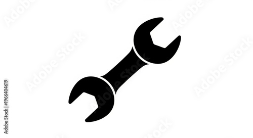 Simple black silhouette of a double-ended open-end wrench, a common tool for mechanical tasks and repairs, isolated on a white background