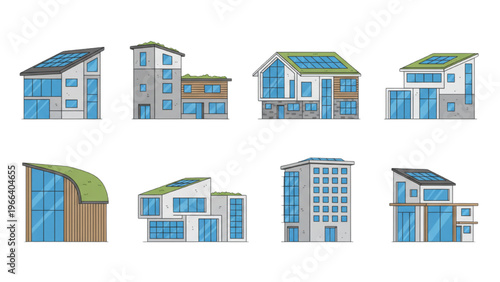 Modern Sustainable Architecture Set Eco-Friendly Homes with Solar Panels
