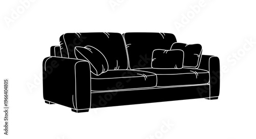 Black Sofa Furniture Living Room Interior.