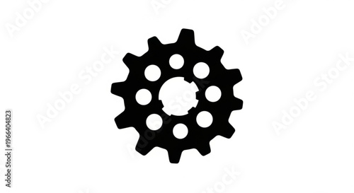 A simple, black, circular cogwheel icon with a white background, representing mechanical parts or settings