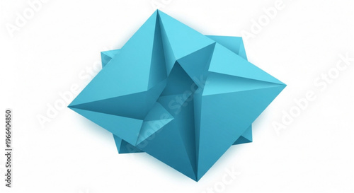 Geometric Origami Starburst Sculpture in Vibrant Teal Blue, Abstract 3D Art Form