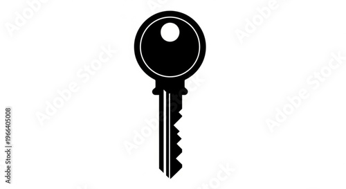 A classic black and white illustration of a traditional key with a rounded head and a serrated bit, symbolizing access, security, and solutions