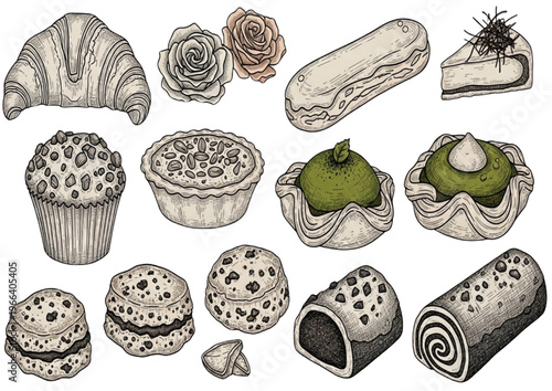 Sweet Treats Galore A Diverse Collection of Hand-Drawn Baked Goods and Pastries for Your Delight