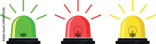 Photos Set of Multi-Color Emergency Siren Lights in Green, Red, and Yellow for Alert Sy
