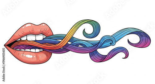 A vibrant illustration of an open mouth with a colorful, swirling tongue representing expression and creativity