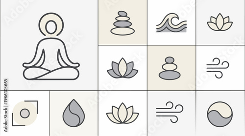Yoga Meditation Line Icons Set.
