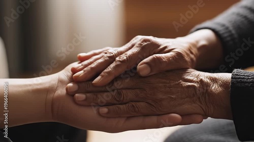 Close up of young and old hands gently touching in a warm moment, representing intergenerational support concept and empathy