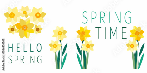 A cheerful illustration of daffodils and spring greetings in pastel tones