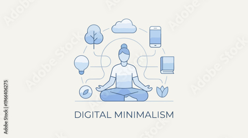 Person meditating with digital icons.