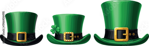St. Patrick's Day Green Leprechaun Hats with Gold Buckles and Shamrocks