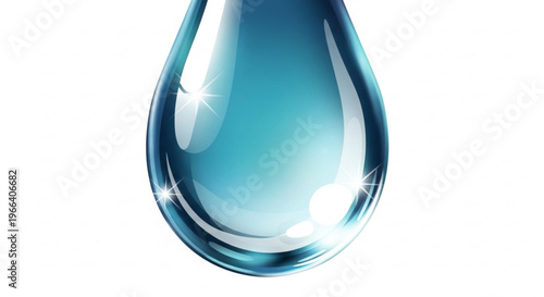 A pristine, glistening water droplet with a vibrant blue hue, beautifully reflecting light, symbolizing ultimate purity, freshness, and essential hydration
