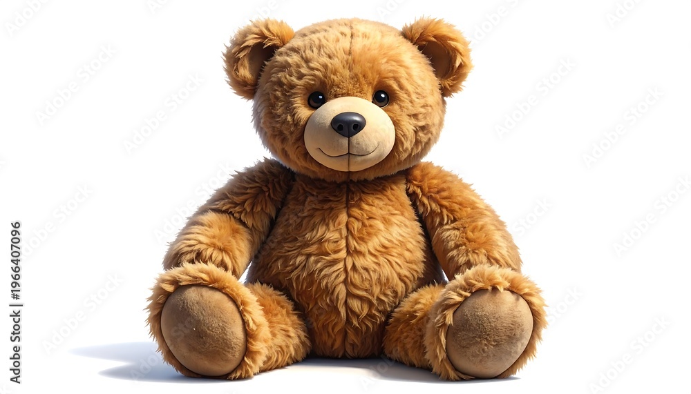 Fototapeta premium Adorable brown teddy bear sitting upright on a white background studio shot