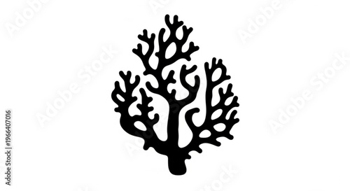 Black and white silhouette of a coral branch, representing marine life and underwater ecosystems