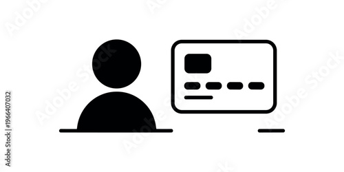 Black silhouette person next to credit card on white background human in white background