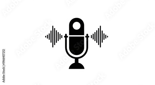 A minimalist vector graphic of a microphone with sound waves, symbolizing podcasting and audio recording.