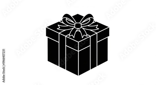 A minimalist black and white vector graphic of a gift box with a ribbon bow on top