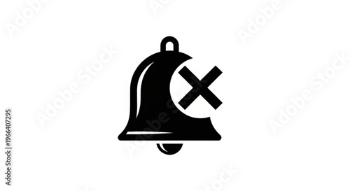 A black vector graphic of a bell with a cross symbol on it, representing notification or alert cancellation.