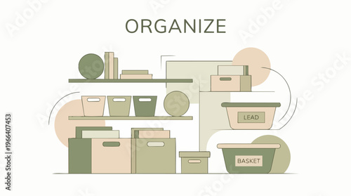 Storage boxes and shelves organized.