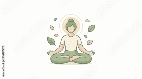 Woman meditates in lotus position.
