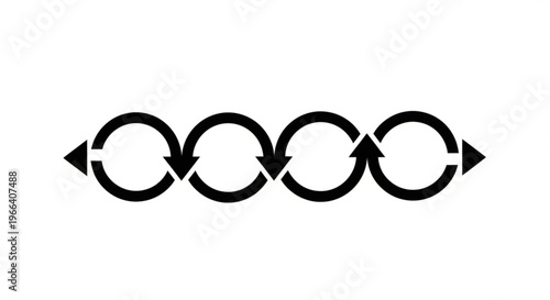 A minimalist vector graphic illustrating a continuous cycle process with interconnected arrows