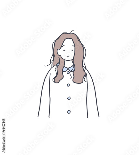 髪がボサボサでやる気がない女性のイラスト素材