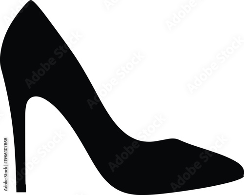 High heel shoe silhouette elegant fashion footwear black and white vector illustration isolated background design stylish female accessory concept