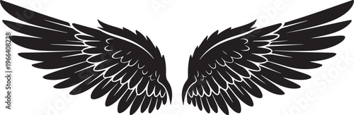 Black wings spread wide on white background illustration design