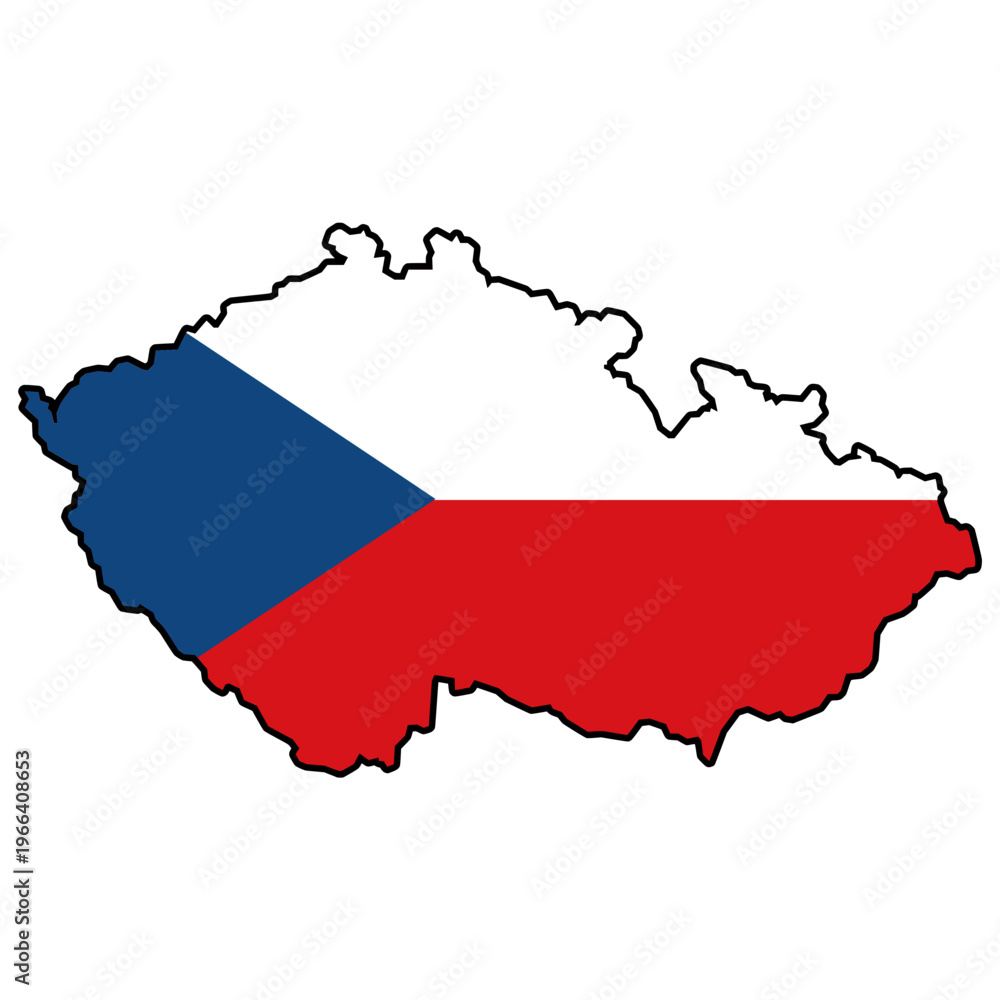 Fototapeta premium Czech Republic Flag in Map Shape with Black Outline