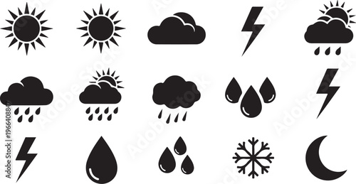 Weather forecast icons set with various conditions and symbols
