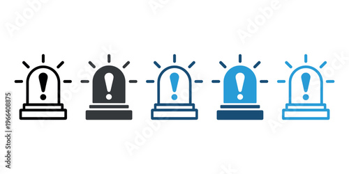 Five colored warning light with exclamation marks warning lights colored alert symbols emergency lights