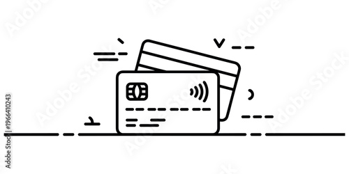 Two credit cards with contactless payment symbol wireless payment method in white background