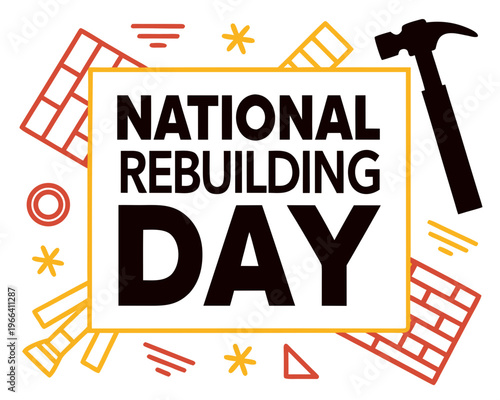 Community Rebuilding Vector Art, National Rebuilding Day Isolated on White