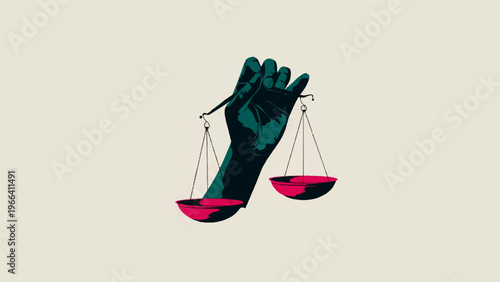 Justice, scales, hand, balance, law, pink, black, vector icon