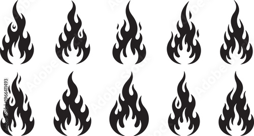 Set of black flame icons on white background vector graphics