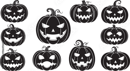 Collection of spooky black and white jack o lanterns